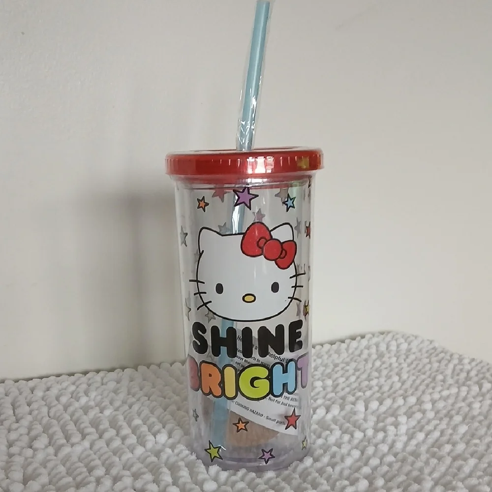 Hello Kitty Colorful Girly SHINE BRIGHT Tumbler with Red Lid and Colorful Stars
